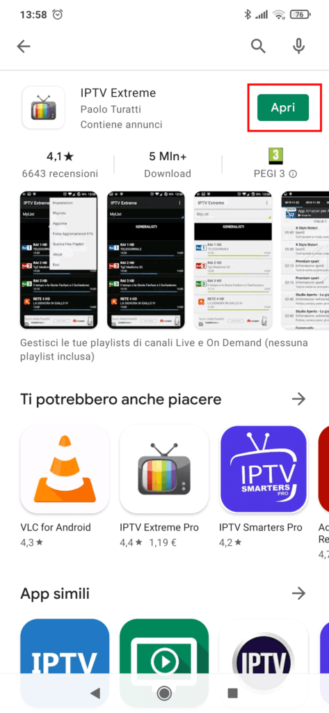IPTV Extreme EU android app apertura