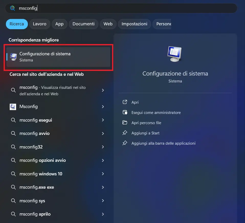 modalità-provvisoria-windows-11-ricerca-msconfig